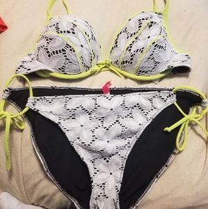 Victoria's Secret White Lace Bikini with Neon Trim